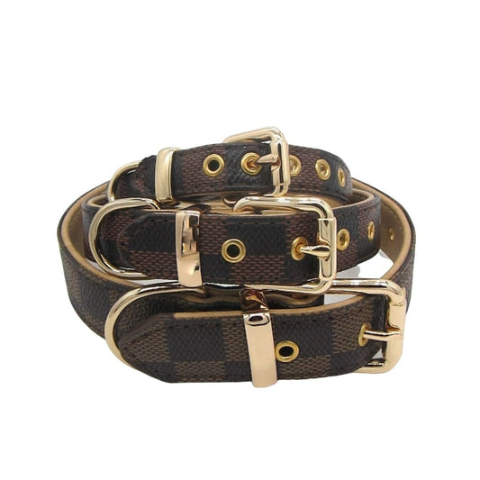 Black and Brown Plaid Leather Collar - Collar