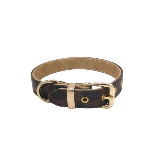 Black and Brown Plaid Leather Collar - S - Small - Collar